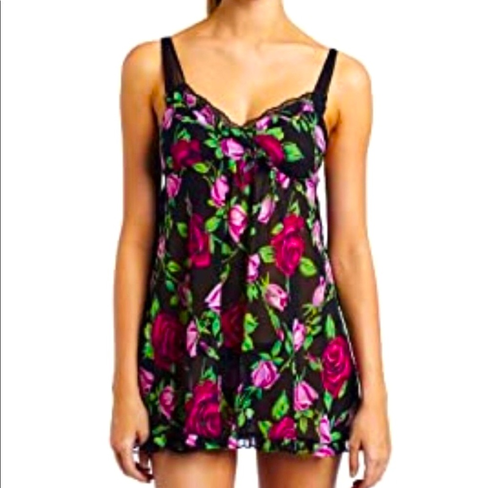 Betsey Johnson Chiffon Babydoll Floral Chemise